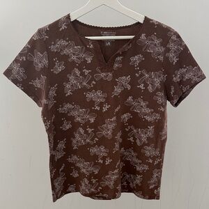 Basic Editions Chocolate Floral V-Neck Tee